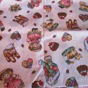 Vintage Springs Industries Kid's Cotton Fabric w/Cats, Cows, Dolls, Hearts, Etc.